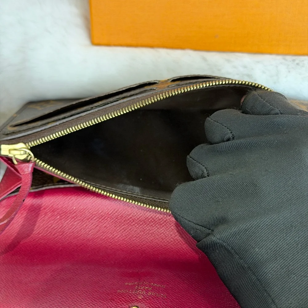Authentic Louis Vuitton LV Monogram Emilie Wallet Pink Crossbody Chains w/ COA